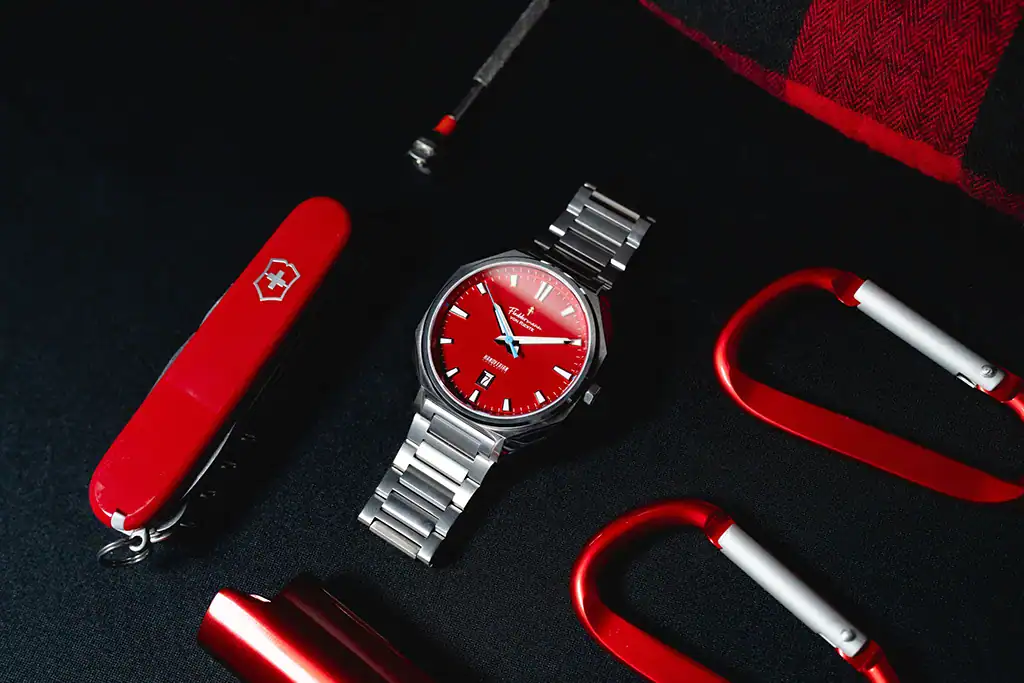 Hoosier Heritage Hanoverian limited edition, Cardinal Red and Cornflower Blue dial, made in Indiana, automatic watch