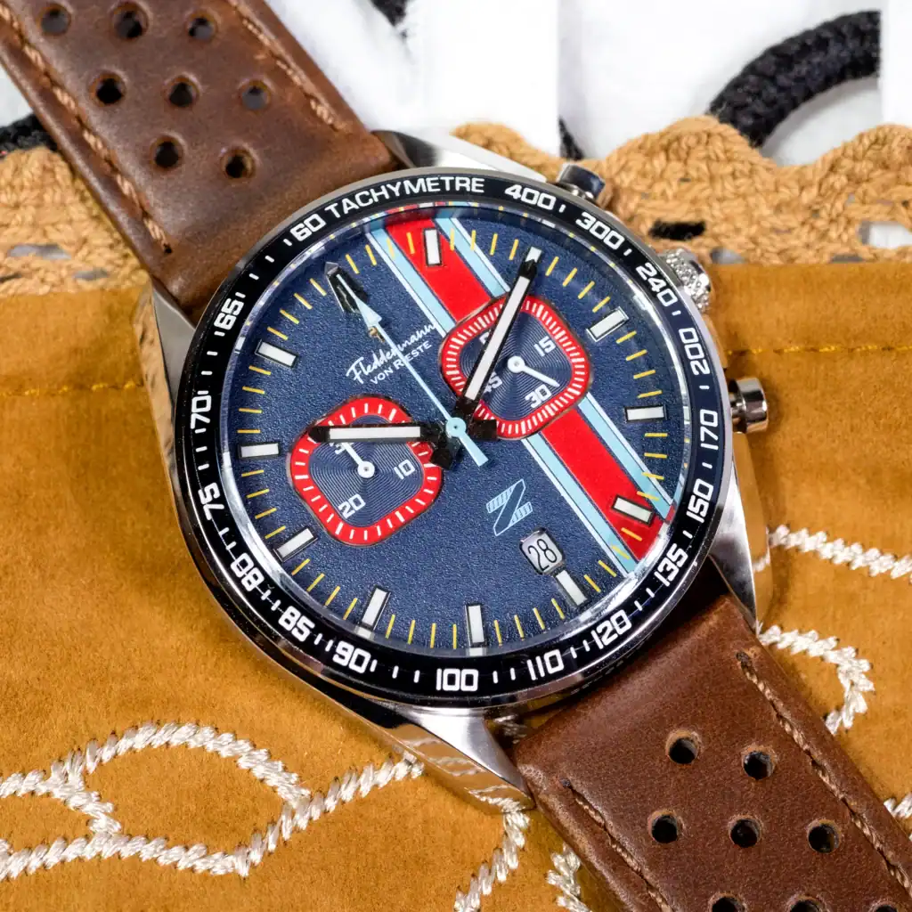 Zeitfahren chronograph, Apex Blue dial, American chronograph watch, American-assembled, assembled in Indiana
