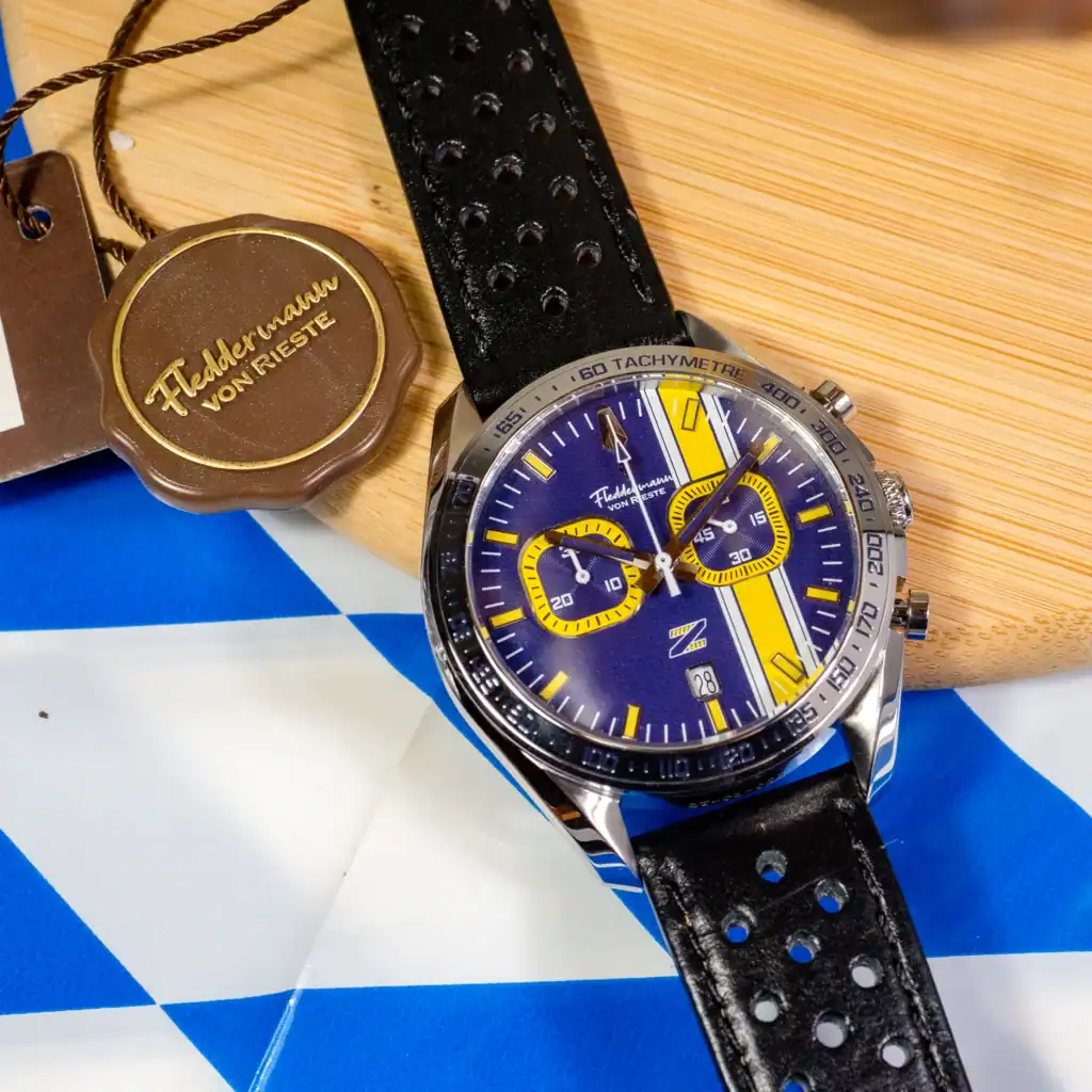 Zeitfahren chronograph, Rally Blue dial, assembled in Indiana