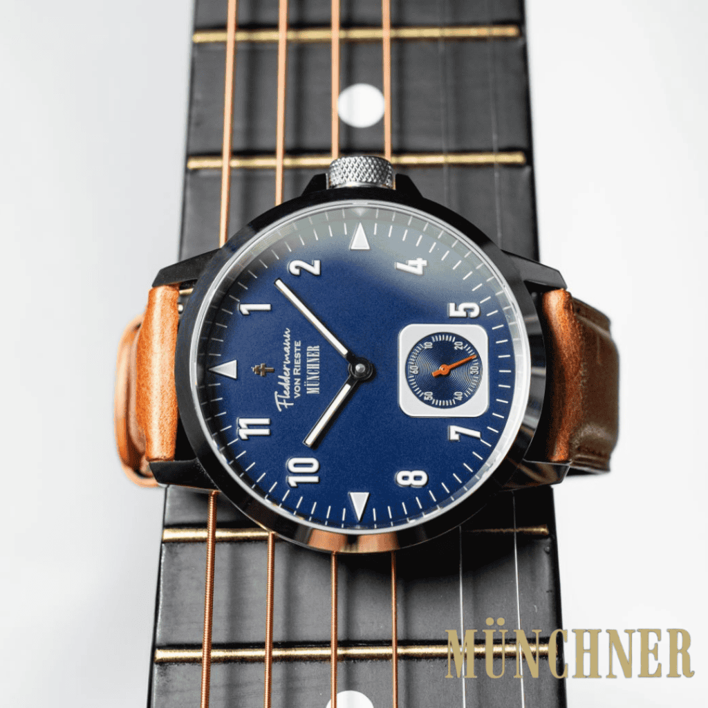 Munchner small seconds dress watch, Victory Blue dial, American-assembled, Swiss movement, assembled in indiana