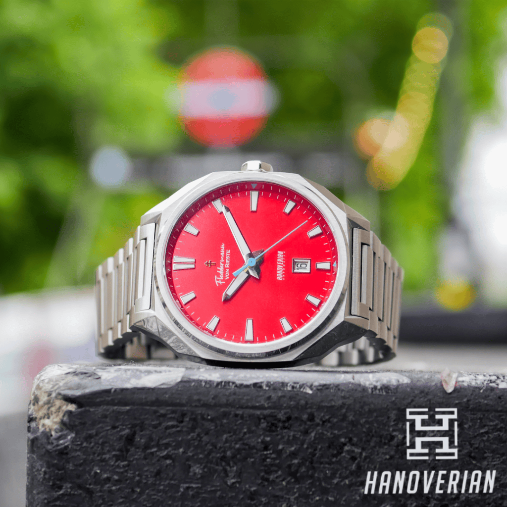 Hoosier Heritage Hanoverian limited edition, Cardinal Red and Cornflower Blue dial, made in Indiana