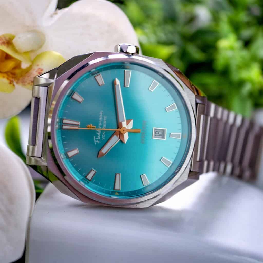 Hanoverian sport watch, Harborside Turquoise dial, assembled in Indiana