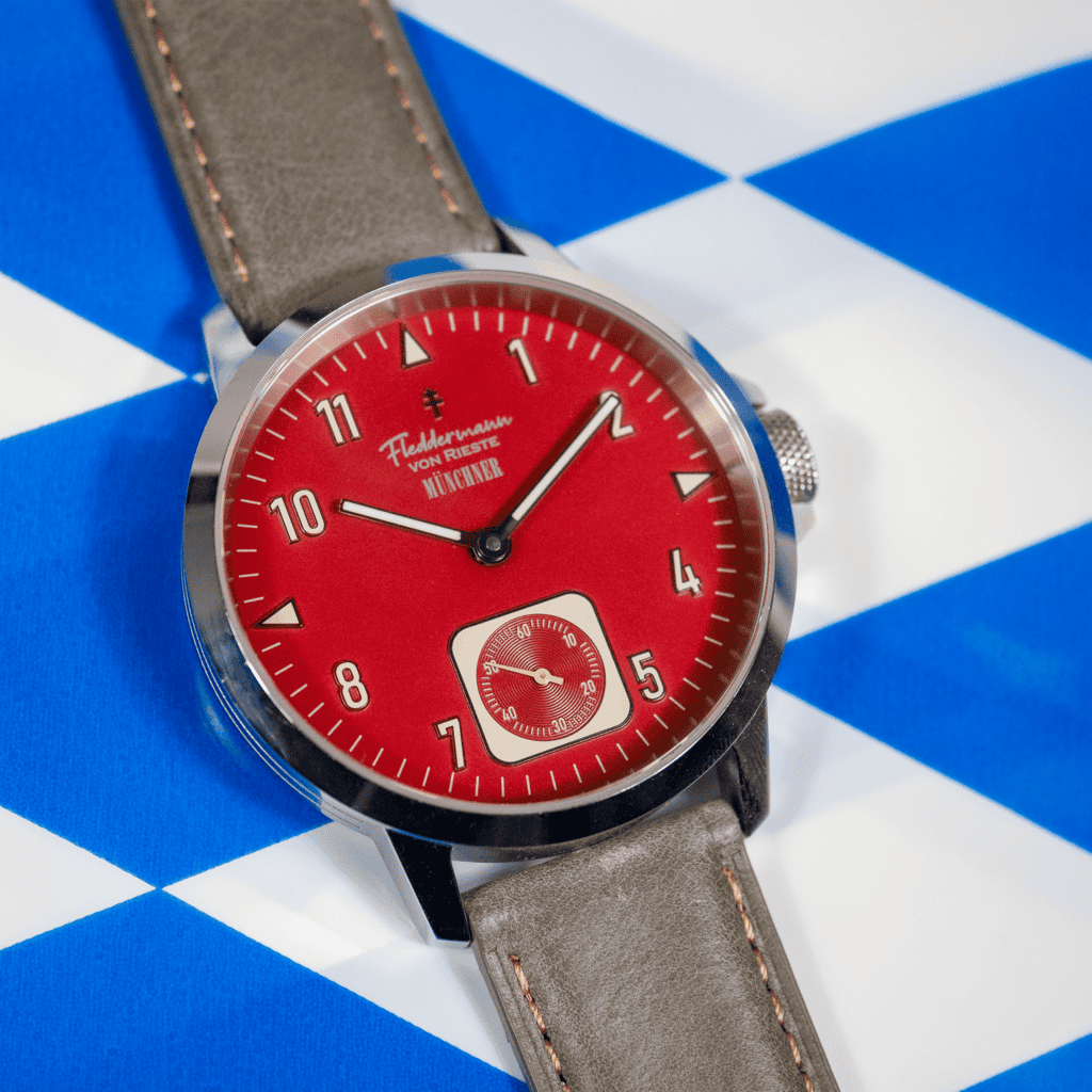 Munchner small seconds watch, Championship Crimson dial, made in Indiana