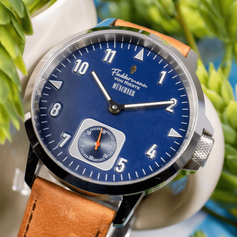 Munchner small seconds dress watch, Victory Blue dial, American-assembled Watch, Indiana watch brand