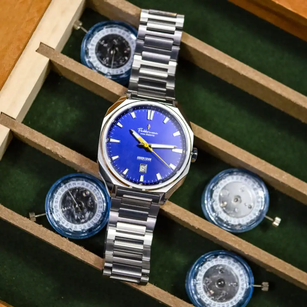 Hanoverian sport watch, Sapphire Navy Blue dial, American-assembled automatic, Indiana Watch company