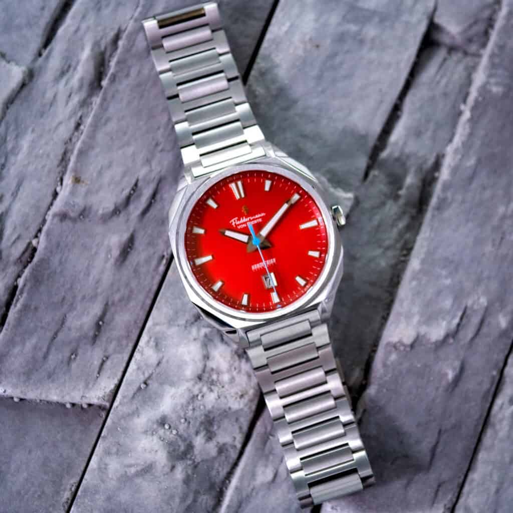 Hoosier Heritage Hanoverian limited edition, Cardinal Red and Cornflower Blue dial, made in Indiana