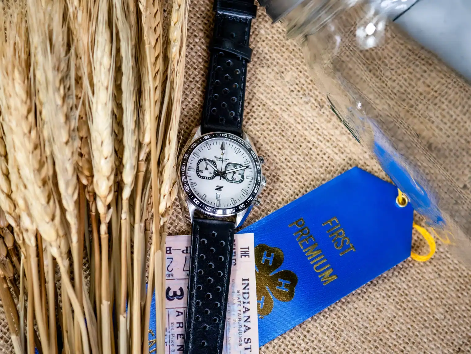Zeitfahren chronograph watch, Trackside White dial, American-assembled racing chronograph, Indiana Watch brand
