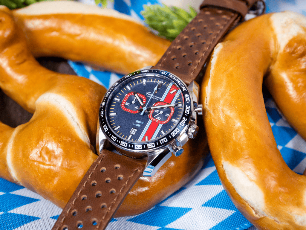 Zeitfahren chronograph, Apex Blue dial, American chronograph watch, American-assembled, assembled in Indiana