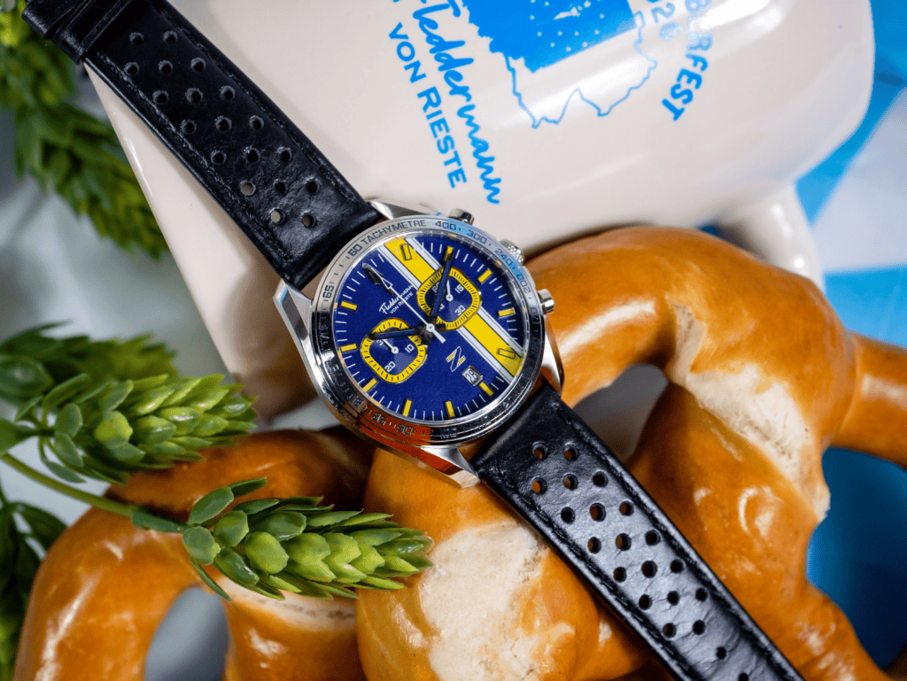 Zeitfahren chronograph, Rally Blue dial, assembled in Indiana